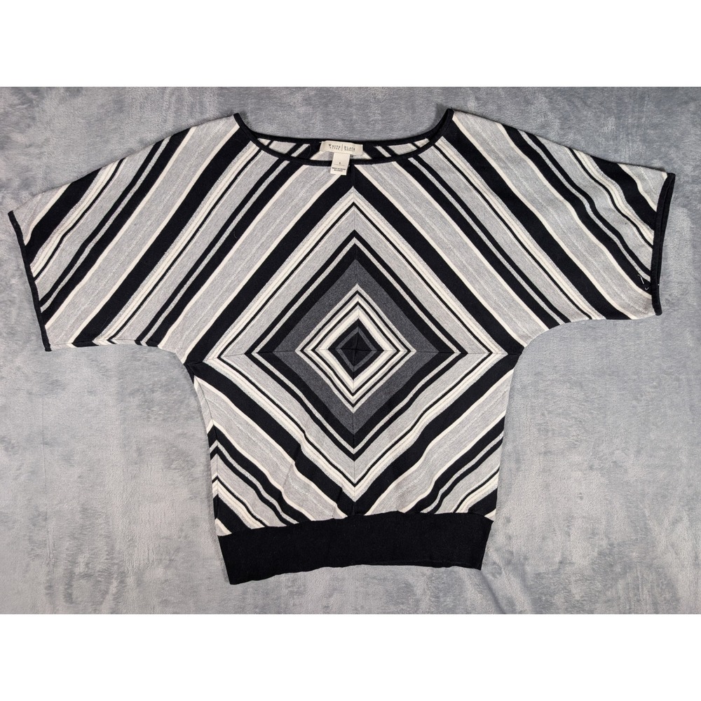 White House Black Market Metallic Diamond Stripe Dolman Sleeve Knit Top Large